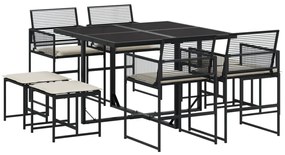 3295028 vidaXL Set mobilier de grădină cu perne, 9 piese, negru, poliratan