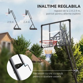 SPORTNOW Cos si suport de baschet reglabil pe inaltime cu panou robust si baza ponderata, portabil pe roti, 2,4-2,9 m | Aosom Romania