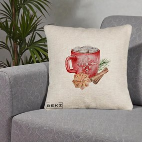Perna Decorativa Cacao de Iarna cu Biscuit, 40x40 cm, Bej Canapea, Husa Detasabila, Perna Inclusa, BEKZ®