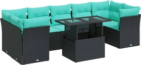 vidaXL Set mobilier grădină perne 8 piese negru, poliratan/lemn acacia