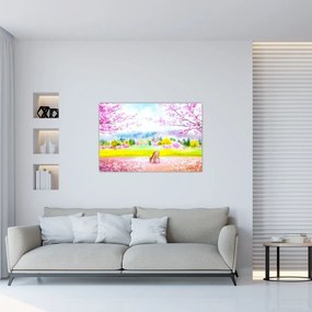 Tablou - Căprioară pictată, acuarelă (90x60 cm)