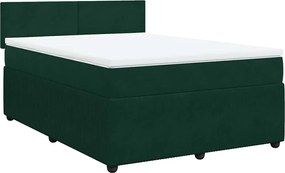 vidaXL Pat box spring cu saltea, verde închis, 160x200 cm, catifea