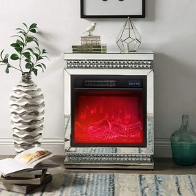 Șemineu decorativ electric MDF cu oglindă argintie – 42x32x60 cm