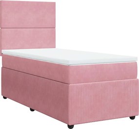 vidaXL Pat box spring cu saltea, roz, 90x200 cm, catifea