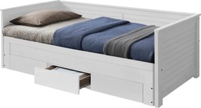 Pat extensibil GORETA 90x200/180x200, alb, cu somiera si 3 sertare pen
