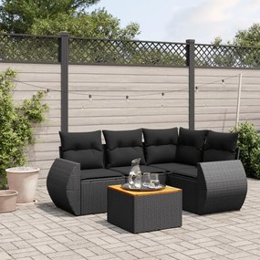 3224984 vidaXL Set mobilier de grădină cu perne, 5 piese, negru, poliratan