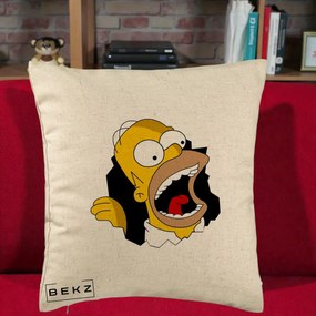 Perna Personalizata Homer Simpson Surpriza, 40x40 cm, Bej, Husa Detasabila, Perna Inclusa, BEKZ®
