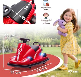 AIYAPLAY Autoscooter pentru copii, rotativ la 360°, volan, lumini LED, funcție muzică, 3-8 ani, Roșu | Aosom Romania