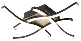Plafoniera de design neagra cu lemn cu LED 4 lumini - Vanesa
