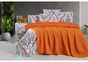 Cuvertură portocalie din bumbac 220x240 cm Waffle – Mila Home