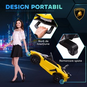 HOMCOM Mașinuță Electrică pentru Copii de 12V cu 2 Motoare, Telecomandă, Faruri și Muzică, 107,5x63x42 cm, Galben | Aosom Romania