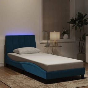 3213755 vidaXL Cadru de pat cu lumini LED, albastru, 90x190 cm, catifea