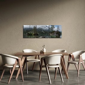 Tablou cu pomi în lac (cu ceas) (90x30 cm)