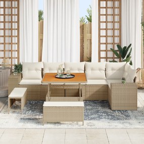 vidaXL Set de canapea de grădină , 9 piese, cu perne bej, din rattan sintetic și acacia.