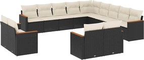 vidaXL Set mobilier de grădină cu perne, 13 piese, negru, poliratan