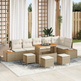 Set Canapea pentru Grădină vidaXL cu 10 Piese cu Perne Bej Ratan Poly Acacia