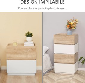 HOMCOM Bedside Table with 2 Stackable Drawers, Modern Nightstand, End Table for Bedroom, Living Room, Nature Wood and White | Aosom Romania