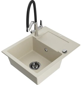 Mexen Enzo chiuvetă de granit cu un compartiment, cu picurător și baterie de bucătărie Duo, Bej - 6506-69-671701-07-B