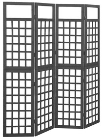 Separator cameră cu 4 panouri negru 161x180 cm nuiele lemn brad