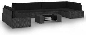vidaXL Set mobilier de grădină, cu perne, 8 piese, negru, poliratan