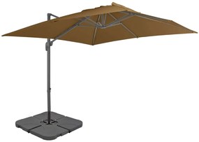 Umbrela de exterior cu baza portabila, gri taupe Gri taupe, 3 x 3 m