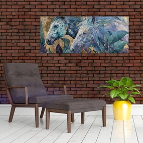 Tablou - Cai cu fundal auriu (120x50 cm)