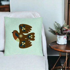 Perna Decorativa, Model Pasare, 40x40 cm, Verde Menta, Husa Detasabila, Perna Inclusa, BEKZ®