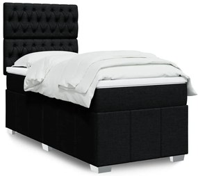 vidaXL Pat box spring cu saltea, negru, 100x200 cm, textil