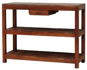 Consola din lemn reciclat, cu sertar si 2 rafturi, aspect vintage, Dara
