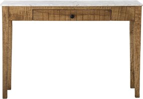 Consolă rustică din lemn de mango maro cu blat de marmură, 110x28x76 cm, „Hauge"