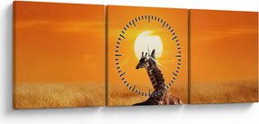 Tablou - Girafe în Parcul Național Serengeti (cu ceas) (90x30 cm)
