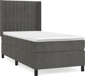 vidaXL Pat box spring cu saltea, gri închis, 80x200 cm, catifea