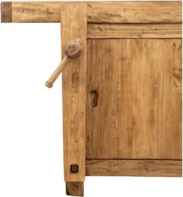 Banc de tamplar, L184 74 H92 cm, usi glisante, natur antic, lemn masiv