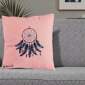 Perna Personalizata Prinzator de Vise cu Pene Albastre, 40x40 cm, Roz, Husa Detasabila, Perna Inclusa, BEKZ®
