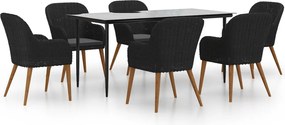 vidaXL Set de masă pentru grădină, 7 piese, cu perne, negru