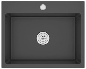 Chiuveta de bucatarie, negru, otel inoxidabil Negru, 59 x 44 x 20 cm (cu orificiu pentru robinet)