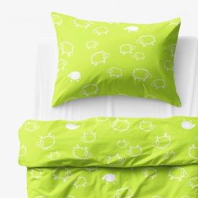 Goldea lenjerie de pat pentru copii din 100% bumbac - oișoare albe pe verde deschis 140 x 200 și 50 x 70 cm