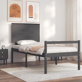 3195473 vidaXL Cadru de pat cu tăblie, gri, 100x200 cm, lemn masiv