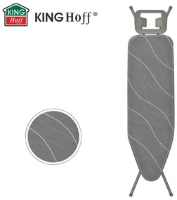 Masă de călcat Kinghoff KH 1939, 114x35.5 cm, 7 poziții de reglare, Suport pentru fier de călcat, Gri