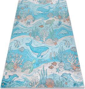 BAMBINO 61540 covor lavabil Ocean, pește pentru copii anti-alunecare - albastru / bej