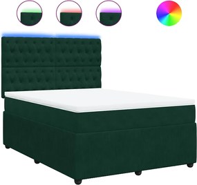 vidaXL Pat box spring cu saltea, verde închis, 160x200 cm, catifea