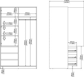Șifonier în culoare naturală cu aspect de lemn de stejar cu ușă glisantă 119x200x60 cm Naia – Tvilum