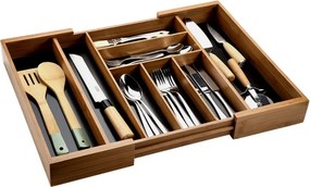 Organizator din bambus pentru tacâmuri Kesper 59085, extensibil 35-58 cm, 6+2 compartimente, maro închis