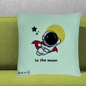 Perna Decorativa Astronaut To The Moon, 40x40 cm, Verde Menta, Husa Detasabila, Perna Inclusa, BEKZ®