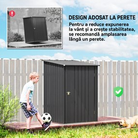 Outsunny Căsuță de Grădină 0,92m² din Oțel Galvanizat, Depozit pentru Unelte cu Ușă Blocabilă și Acoperiș Înclinat, 100x104x160 cm, Gri Închis | Aosom Romania