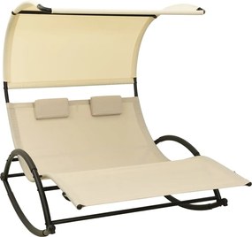 vidaXL Șezlong de plajă dublu cu baldachin, crem, textilenă