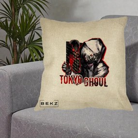 Perna Personalizata Tokyo Ghoul Ken Kaneki Anime, 40x40 cm, Crem, Husa Detasabila, Perna Inclusa, BEKZ®