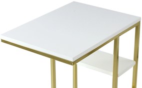 Masuta de cafea dreptunghiulara din MDF si otel 35x48x62 cm alb / auriu