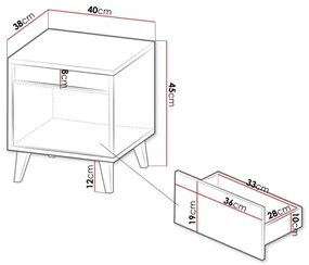 SET 2x noptieră NORD 45x40 cm stejar wotan/antracit