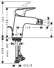 Baterie bideu Hansgrohe, Logis, cu ventil, crom